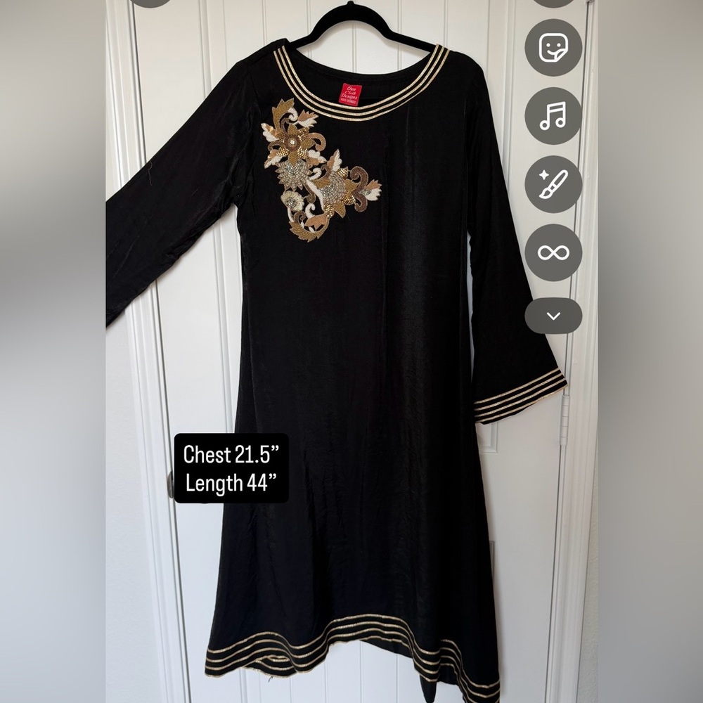 Black Dress with Gold Embroidery